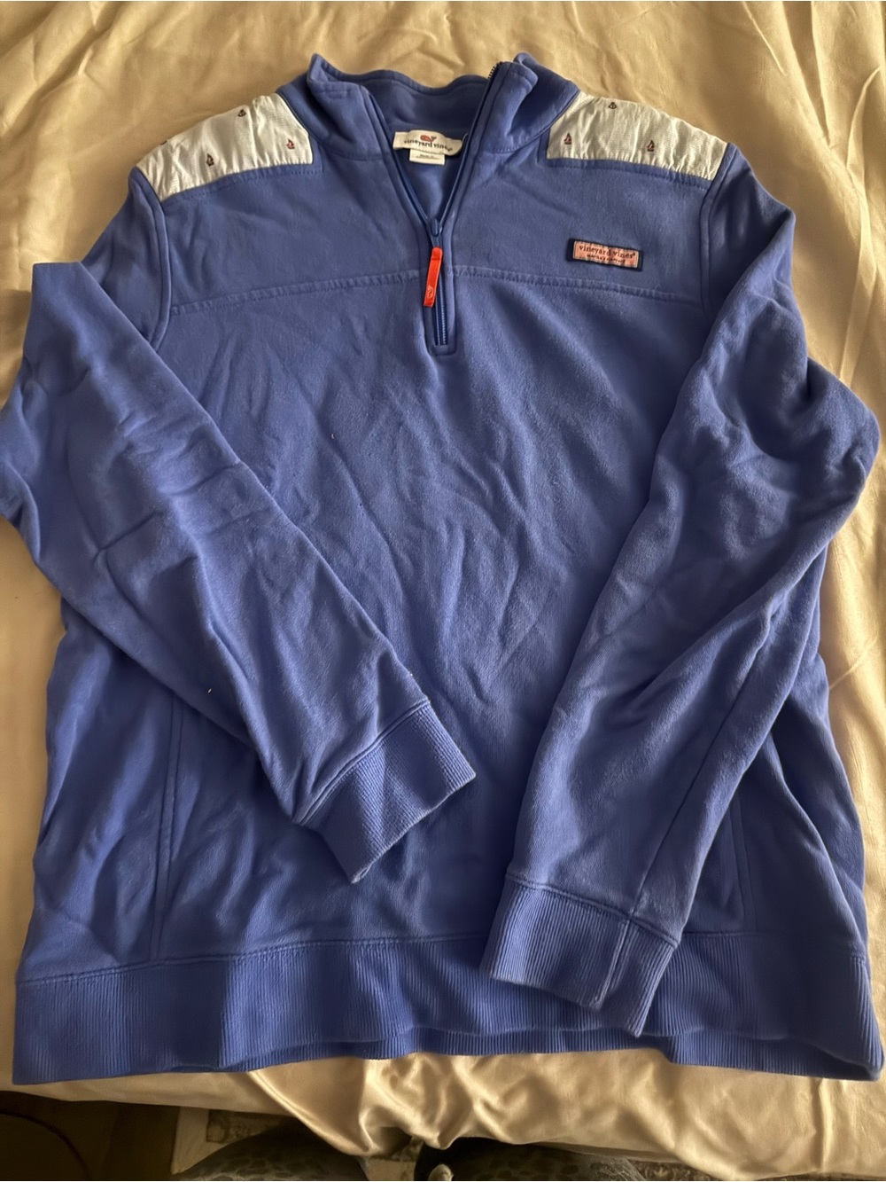 Vineyard Vines Periwinkle Blue Quarter-Zip Pullover with White Shoulder Panels